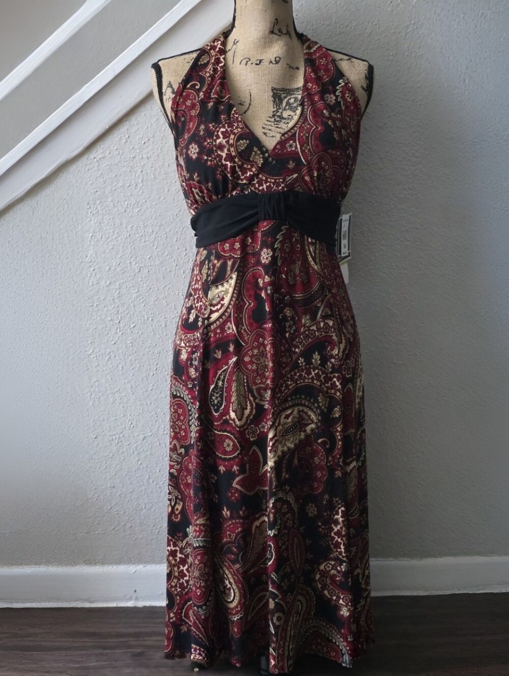 NWT R&K Originals Vintage Paisley Halter Midi Dress Whimsigoth Boho Size 14